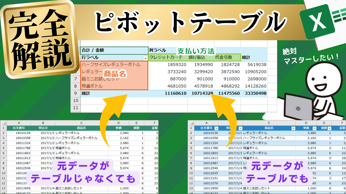 Excelでピボットテーブルの作り方
