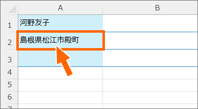 A2番地に入力した文字