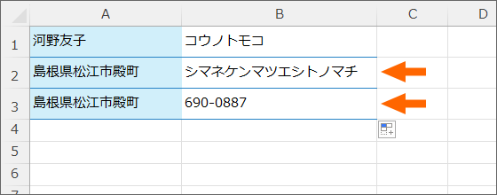 入力のとおりに表示されている