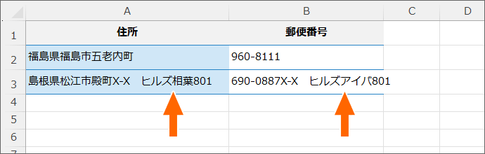 住住所欄に残りの住所を続けて入力してしまった