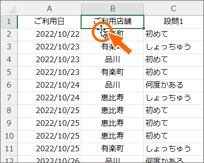 太枠の下辺をダブルクリック