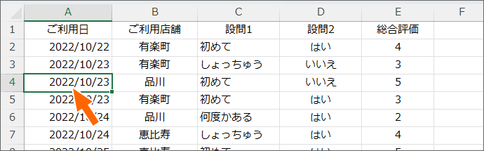 始点のセルを選択