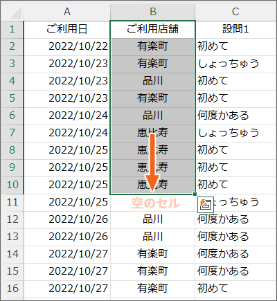 太枠の上辺をダブルクリック