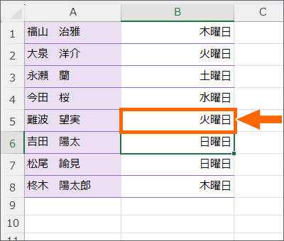 入力した日付の曜日が表示された