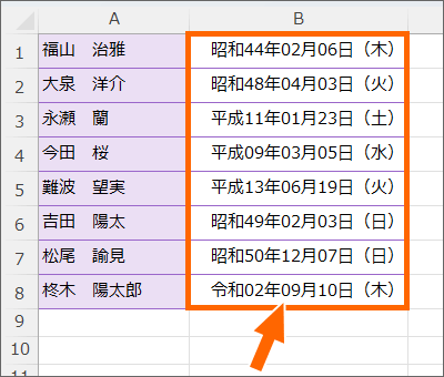 和暦と曜日を組み合わせた表示形式を設定できた