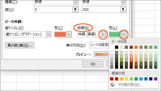データバーの枠線