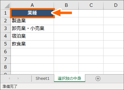プルダウンメニュー用データの見出し