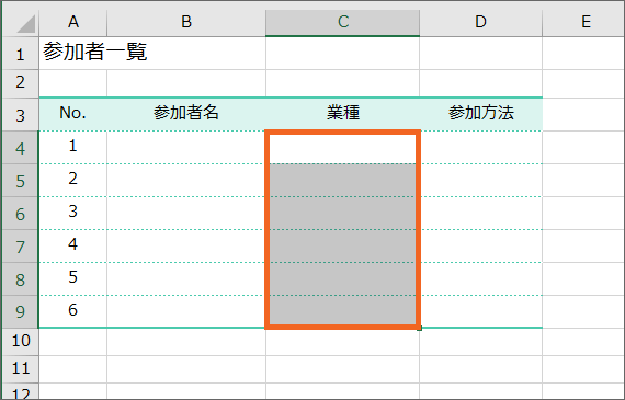 ドロップダウンリストを設定したいセル