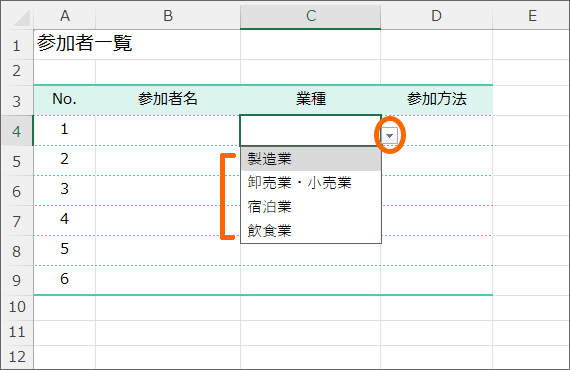 ドロップダウンリスト