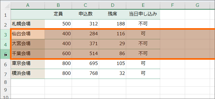 複数行を選択