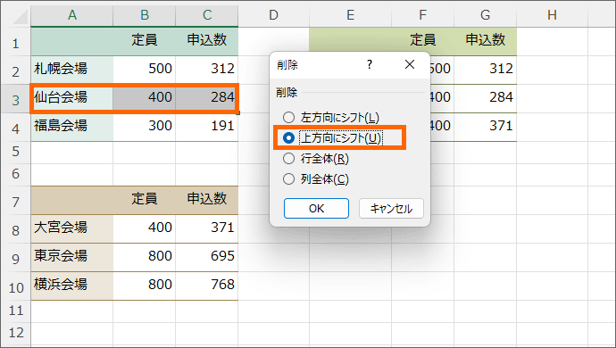 セルの削除