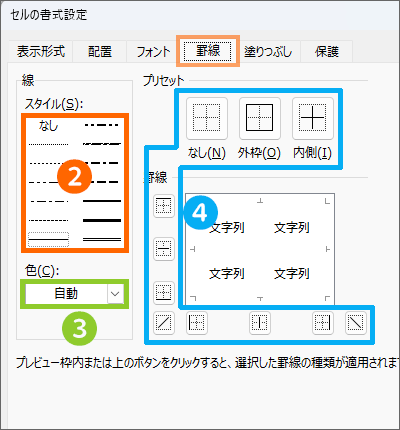 ［セルの書式設定］ダイアログボックスの［OK］ボタン