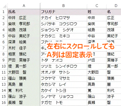 左端になっている列が固定
