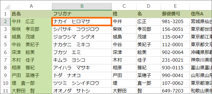 B2番地を選択
