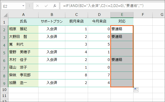 IF関数とAND関数の設定完了