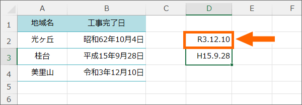 設定してある表示形式で日付が表示される