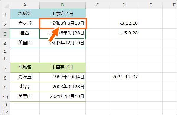 年を省略して月日だけ入力しても年が補完されている