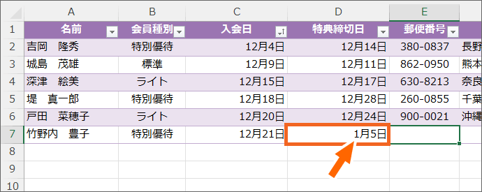翌年の日付を入力したいのに年を省略して入力してしまった