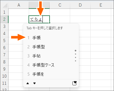 予測入力の候補