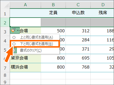 ［下と同じ書式を適用］