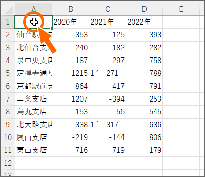 A1番地を選択