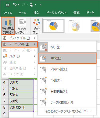 円グラフに内訳を表示するデータラベルを制覇!【Excel 2016・2013編】10