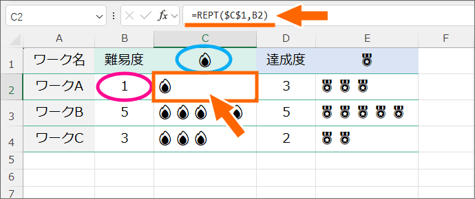REPT関数では絵文字も使える