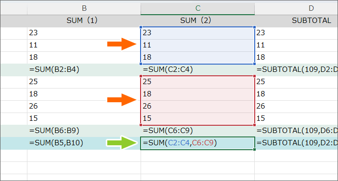 SUM関数で小計を含めないよう合計