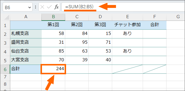 SUM関数の数式を確認