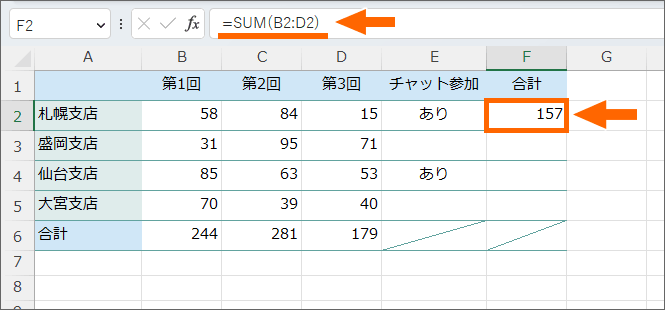 SUM関数の数式を確認