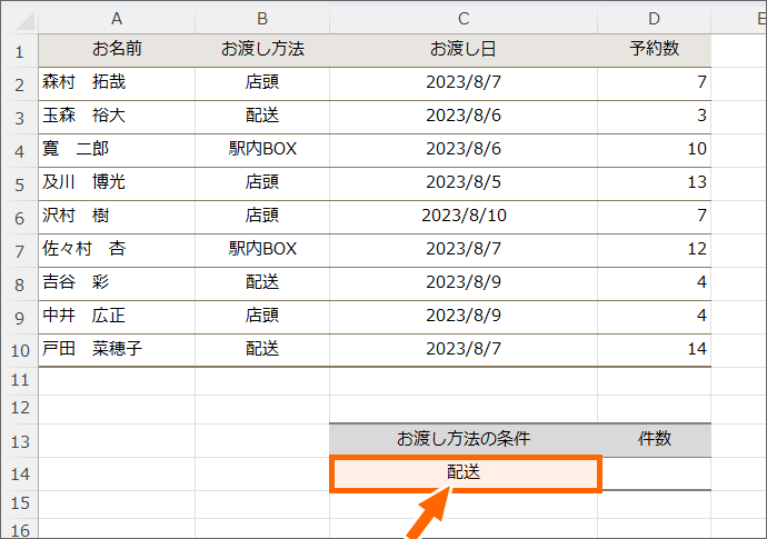 条件となる文字をセルに入力