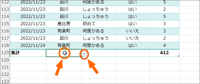 集計行が表示された