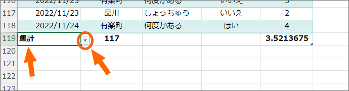 集計行が表示された