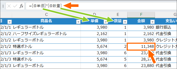 テーブル範囲が伸びた