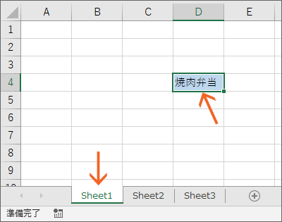 選択されているシート内の、自分が選択したセルに、設定される