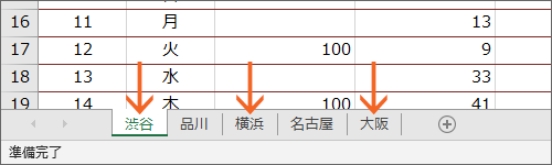選択したいシートが飛び飛びで離れている