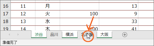 選択されていないシート見出しをクリック