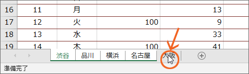 選択されていないシート見出しをクリック