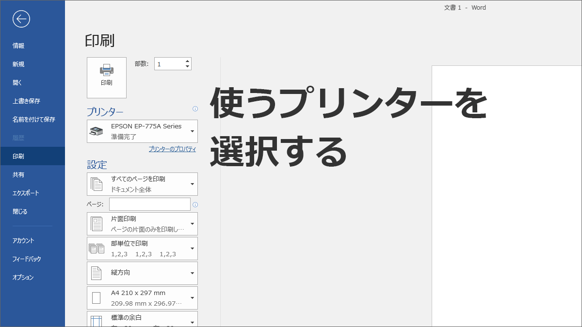 どのプリンターから印刷するかを選ぶ Word Excel Powerpoint共通