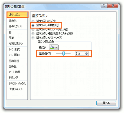 図形に透過性の設定 Office共通