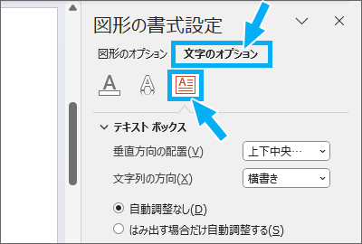 作業ウィンドウの［文字のオプション］