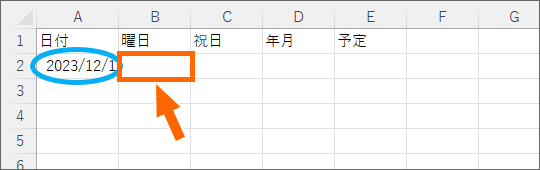 B2に曜日を表示させたい