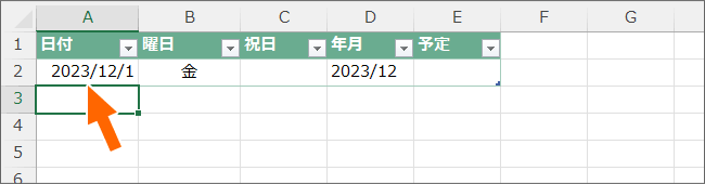 先頭の日付に戻す