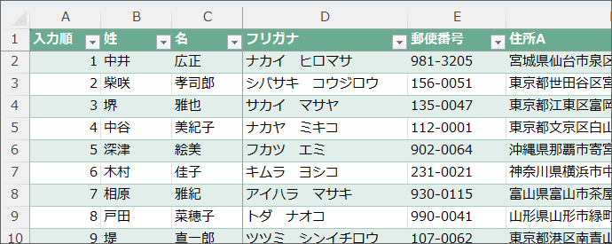 Excelで作成した住所録