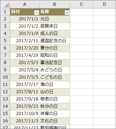 エクセルで祝日一覧の作り方 Excel 活用術