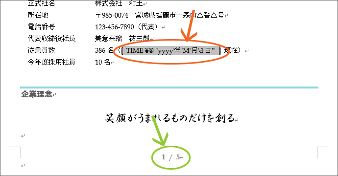 文字カーソルのある箇所だけフィールドコードの表示