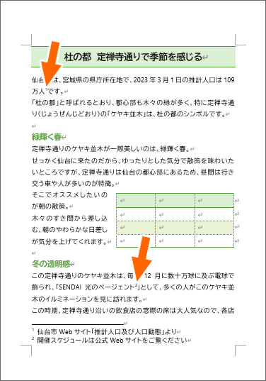 脚注が2箇所に入った文書