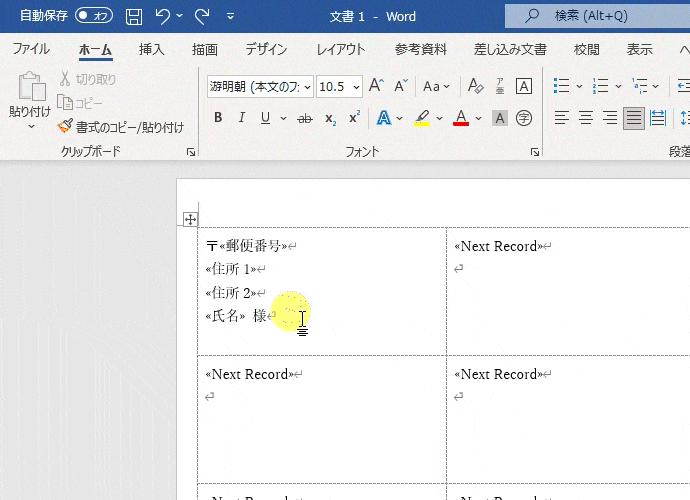 各フィールドに書式を設定