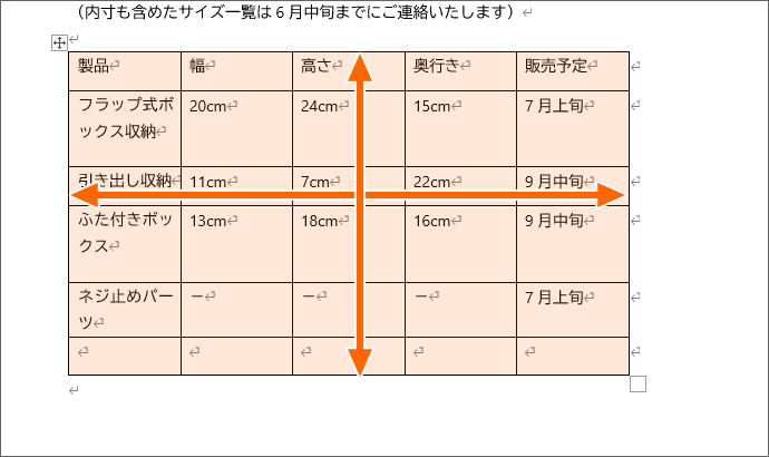 表全体の大きさが決まった