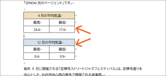 Wordで表を分割 上下に分割 左右に分割